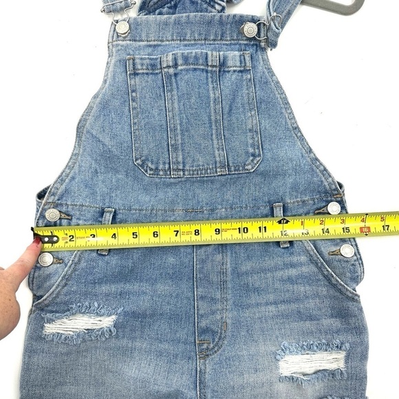Pacsun Distressed Denim Overalls Shortalls Sz Small Cutoff Hem Jumper - Picture 9 of 11
